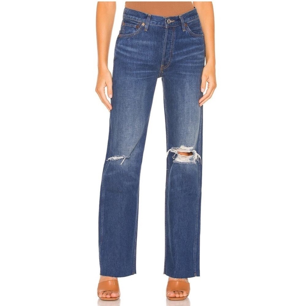 REDONE -NWT- 90s High Rise Loose Jeans Destroyed Broken Blue | 26